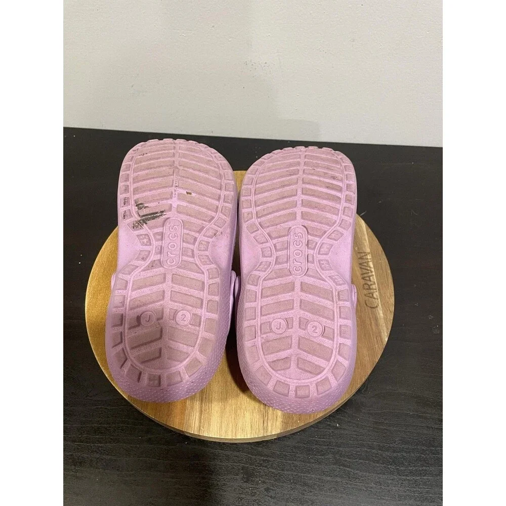 Crocs Classic Lined Clog Girls 2 Purple Faux Fur Warm Slip On Casual Winter